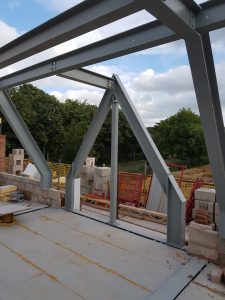 Cranked roof frame on a new build domestic property.